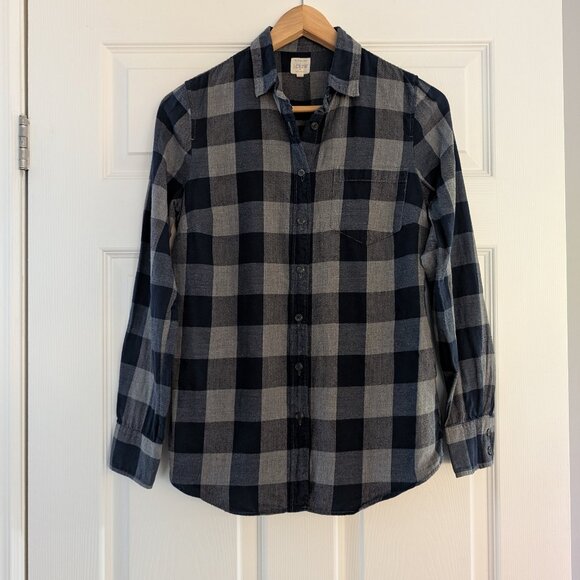 J. Crew buffalo plaid button down shirt navy blue grey size XS - Picture 1 of 10
